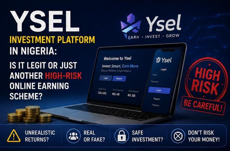 Ysel investment platform interface with warning symbol and risk stamp.