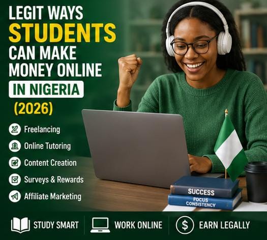 Happy Nigerian student using a laptop while earning money online